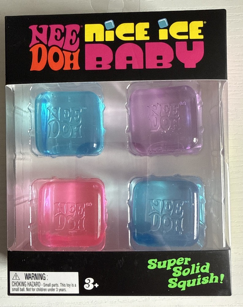 AUTH!! Schylling NeeDoh Nice Ice Baby 4 pack, Mini Nice Cube 1Pink 2Blue 1Purple