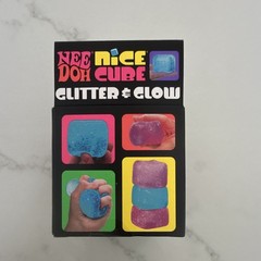 Nee Doh Nice Cube Glitter & Glow Super Solid Squish Pink, Age 3+ MPN 26056HY