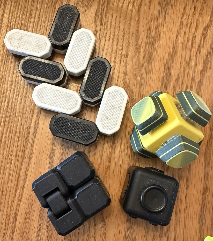 Assorted Fidget Blocks 6-Sided Black White Yellow Button Roller Gear Lot