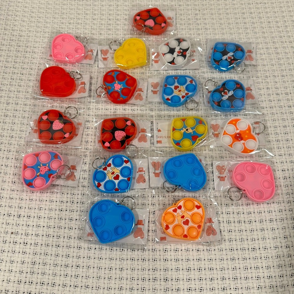 New Heart Pop Fidget Keychain Kids OS Multicolor Valentine 19pc Set Party Favor