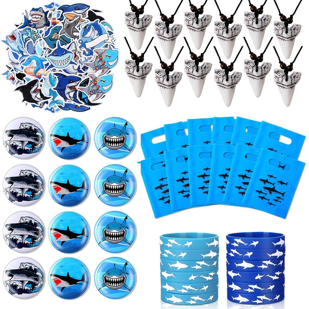 Jerify 110 Pcs Shark Party Favors Keychains Tooth Necklaces, Silicone Bracele…