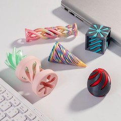 5 Pack Spiral Cone Cylinder Cube Fidget Toys 3D Printed 5 inches, Multicolor