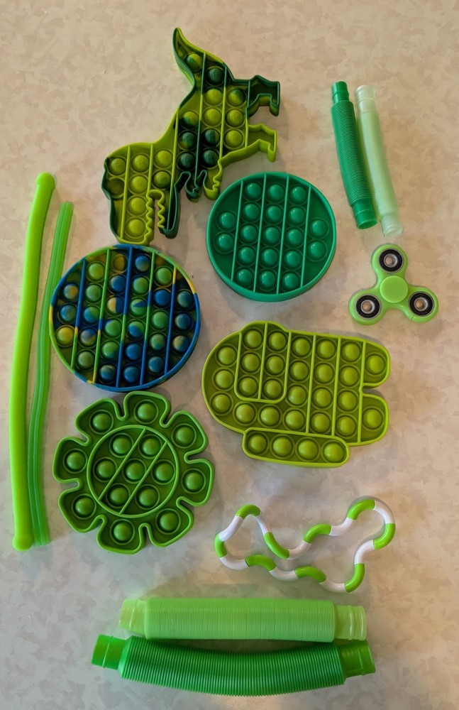 Green Dinosaur Sensory Fidget Pop It Spinner Tubes Toy Set Ages 4-12