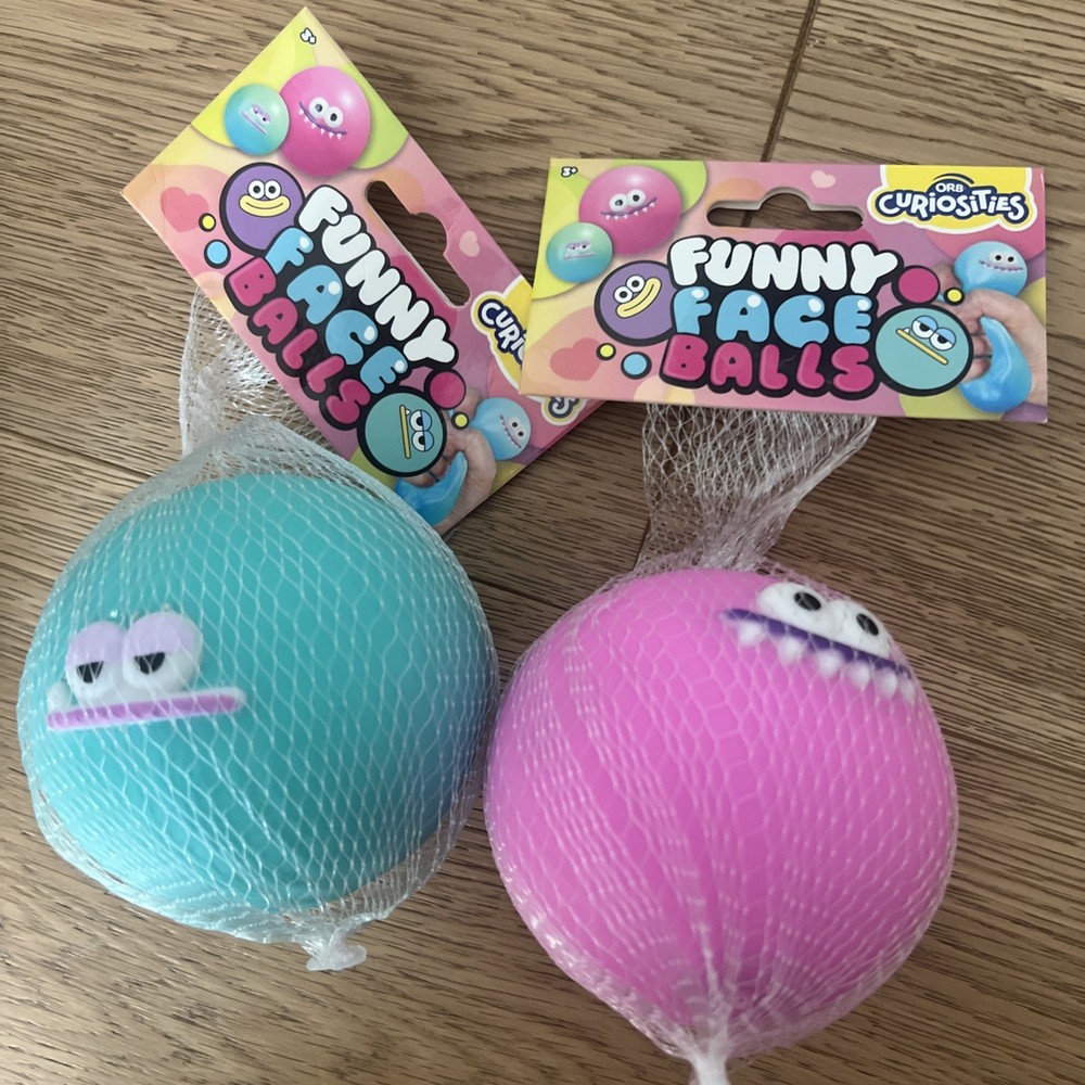 Viral Orb Curiosities Funny Face Balls Squishy (Teal, Pink) Lot Of 2