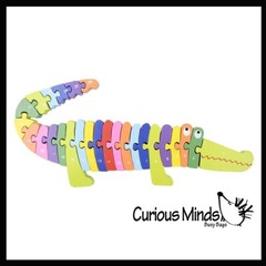 Wood Crocodile Gator Alphabet Animal Puzzle – A-Z and 1-26 Animals Chunky Jigsaw