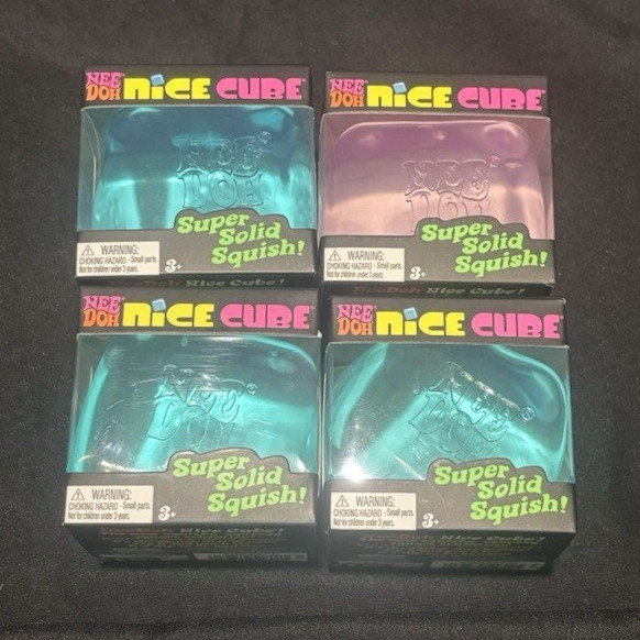 Schylling NeeDoh Nice Cube Super Solid Squish Toy 4 Pack Blue/Purple brand new