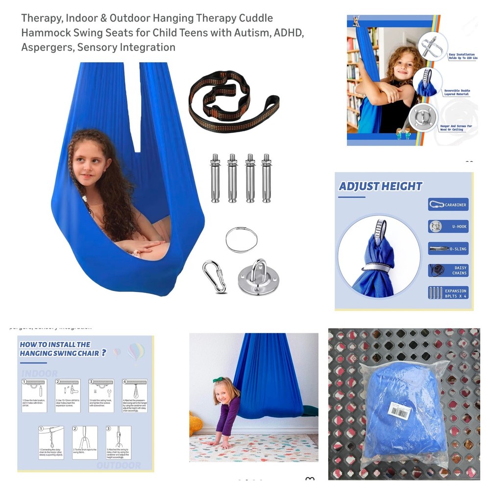 Blue Sensory Therapy Swing Indoor Kids adults ADHD Autism 300lb Capacity