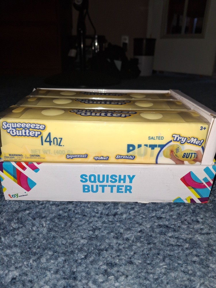 Case of 6 toymendous jumbo squishy butter in display case.