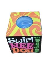 Needoh Teenie Single – Sensory Squeeze Toy – Mini Groovy Glob Blue / White Swirl
