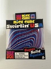Nee Doh Nice Cube Swirlin’ USA Super Solid Squish Toy Blue Red White New!