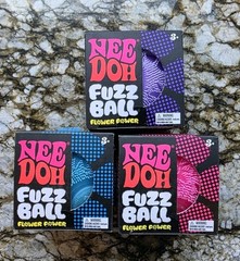 Needoh Fuzz Ball Flower Power Lot 3 (Pink, Purple, Blue) Authentic HTF