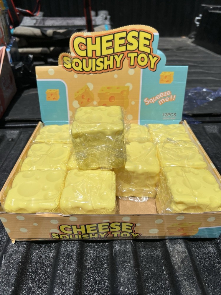 Cheese Squishy Squeeze Toy, Yellow, Display Box, Recommended Age 4+