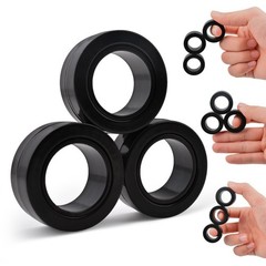 Cevioce 3 PCS Magnetic Rings Fidget Toys Set for Small, 3 Pcs-pure Black