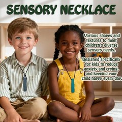 Chew Necklaces for Sensory Kids & Adults – 7 PCS Silicone Chewy Necklace Sensory