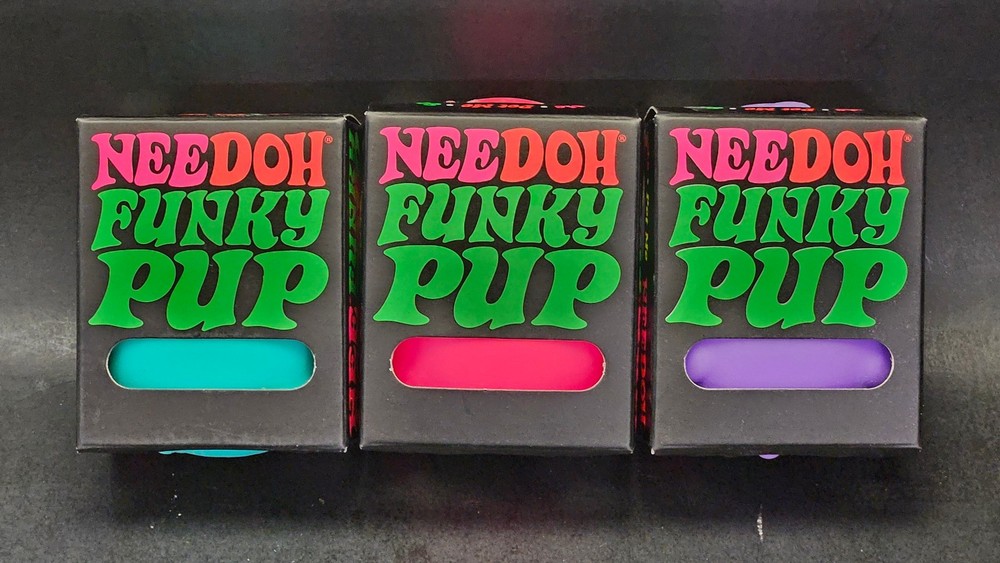 Schylling Nee Doh Funky Pup Lot of 3 Squish Squeeze Toys Teal Pink & Purple ++++