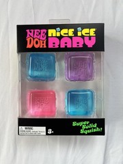 NeeDoh Nice Ice Baby 4 pack, Set of 4 Mini Nice Cube Squishy Pink Blue Purple