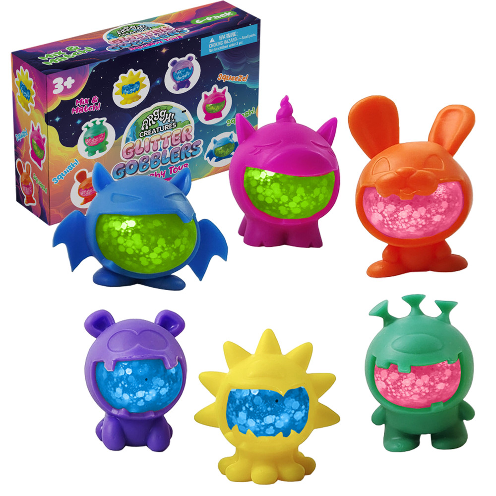 Power Your Fun Glitter Gobblers Squishy 6 pack Fidget Toys for a Child Age 3+ &