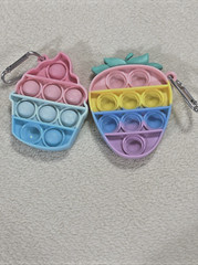 Set of 2 Fidget Pop It Toys Cupcake & Strawberry with Clips, 3″, NWOT