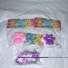 Pinch Family Squishy Squeeze Toys Lot of 2 Paws & 1 airplane sugar squish