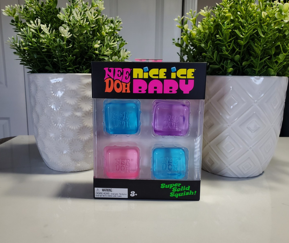 Nee Doh Nice Ice Baby Mini Super Solid Squish Squeeze Cubes 4-Pack 🟣🔵💗 NEW