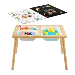 Wooden Toddler Activity Table with Reversible Board, Storage Bins, and Non
