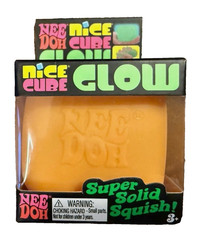 AUTHENTIC Schylling NeeDoh Nice Cube Glow Super Solid Squish Squeeze Toy Orange