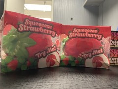 Squeeeeze Strawberry Squeeze Toy, Strawberry Design, Red & Green