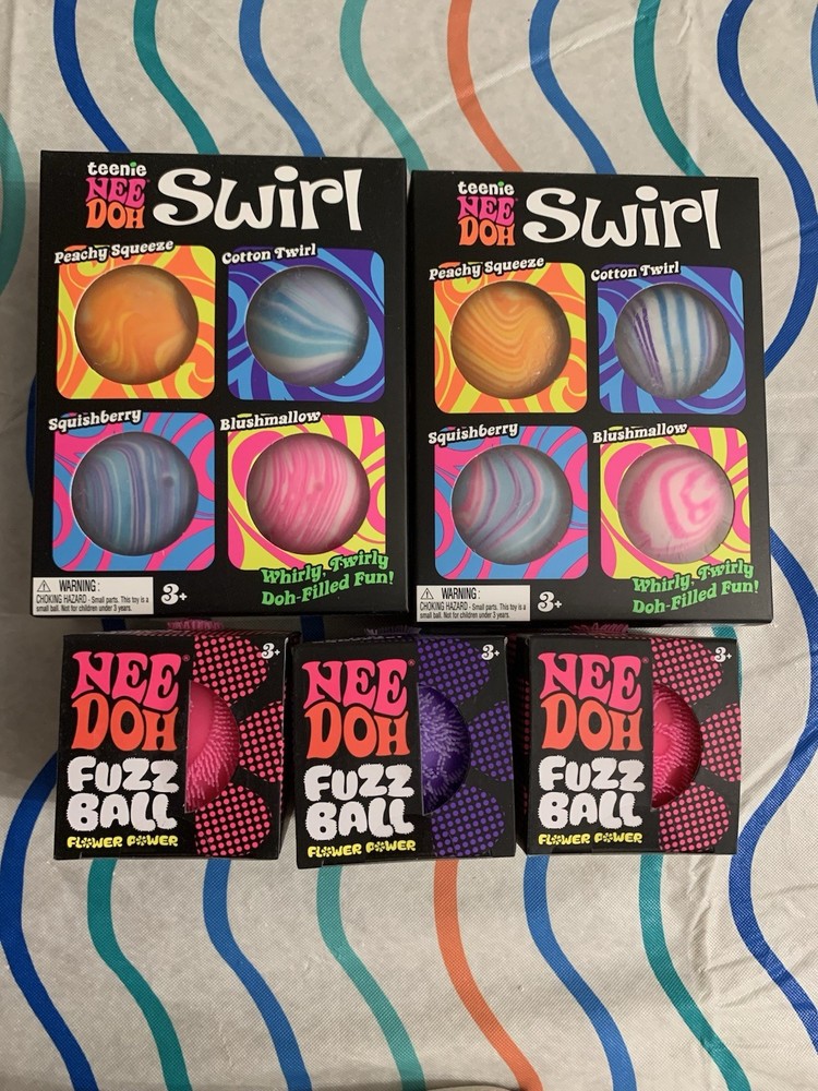 Lot Of 5 NeeDohs 3 FUZZBall Flower Power 2 Teenie NeeDoh Swirls 4 Pack Authentic