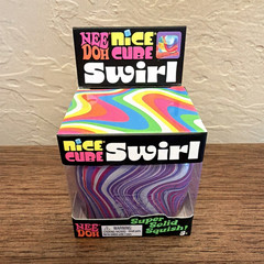 Nee Doh Nice Cube Swirl Super Solid Squish Squeeze Toy, purple, pink, white