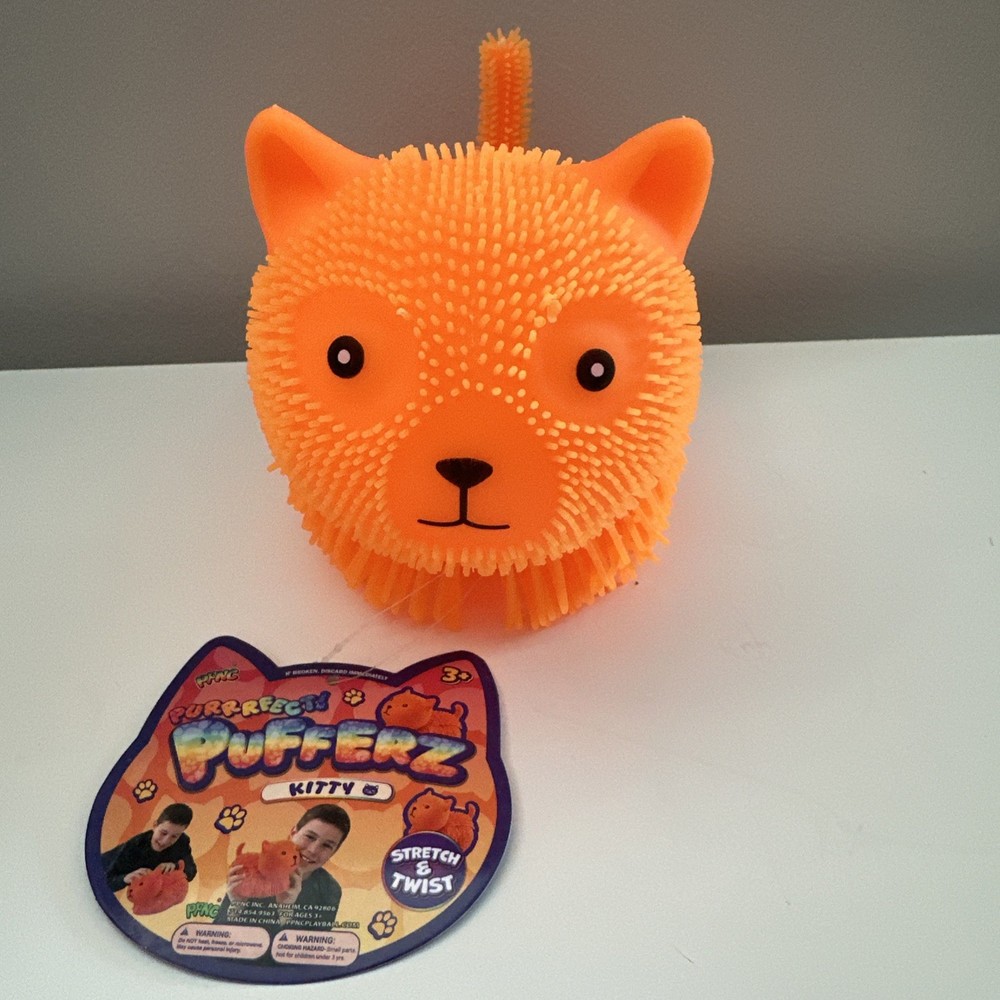 Pufferz Orange Kitty Cat 7” Squishy Sensory Fidget Toy Stress Relief Squeeze New