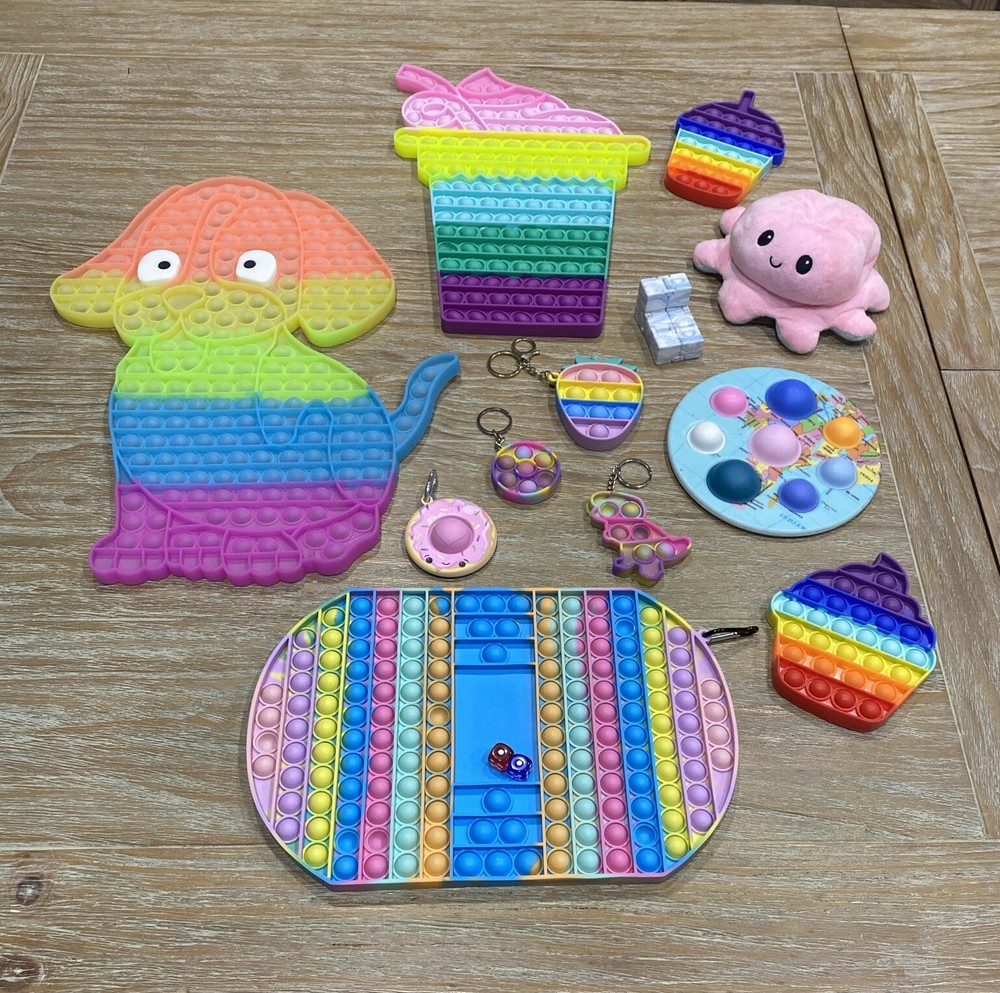 Fidget Jumbo Pop It Simple Dimple Octopus Keychain Infinity Cube Pastel Lot