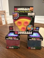 NeeDoh Squeeza Pizza & (2) Nice Cube Glitter & Glow Squish Toy Lot Multicolor