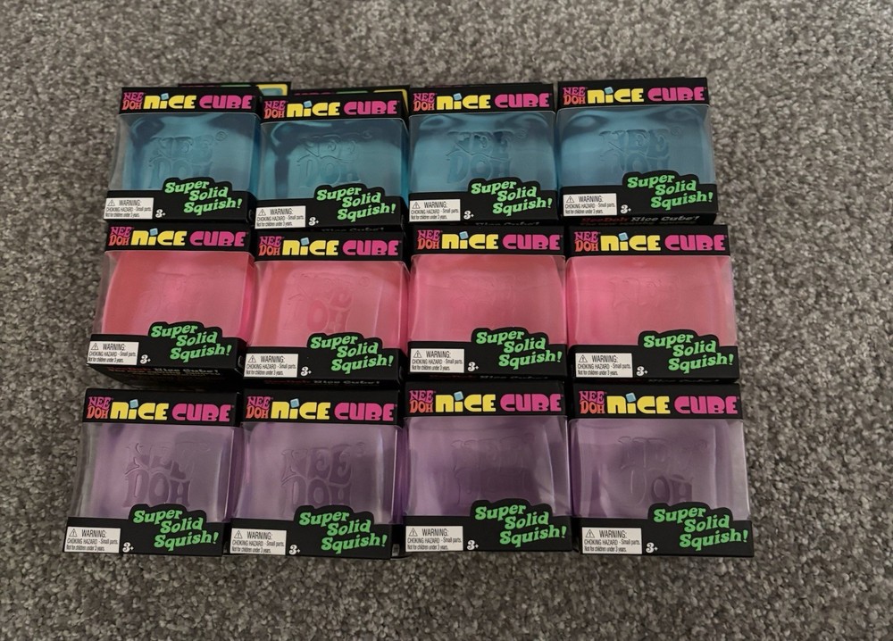 Nee Doh Nice Cube Super Solid Squish (Lot of 12) Blue Purple Pink Brand New🔥🔥