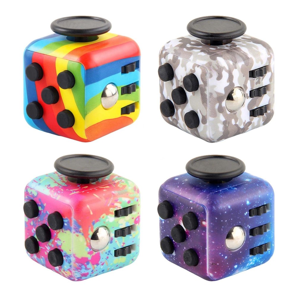 Fidget Cube for Adults, 4-Pack Small (25.4 mm), Various Colors
