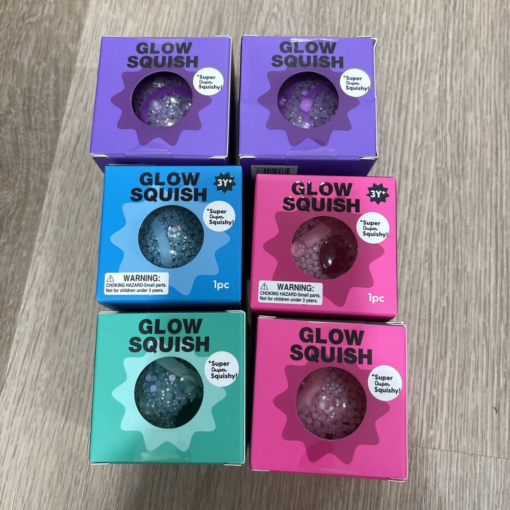 Glow Squish J’adore Lot Of 6 Green Pink Purple Blue Glow In The Dark Squishy