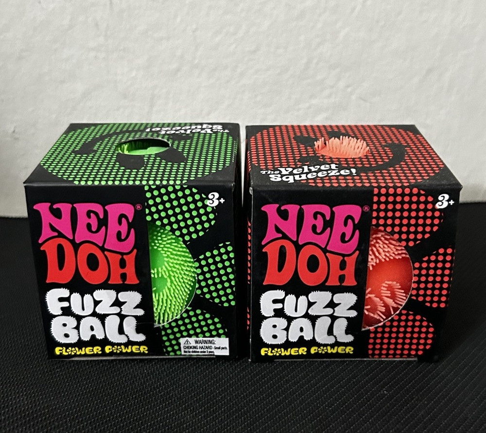 Authentic Schylling NeeDoh Flower Power Fuzz Ball Orange AND Green