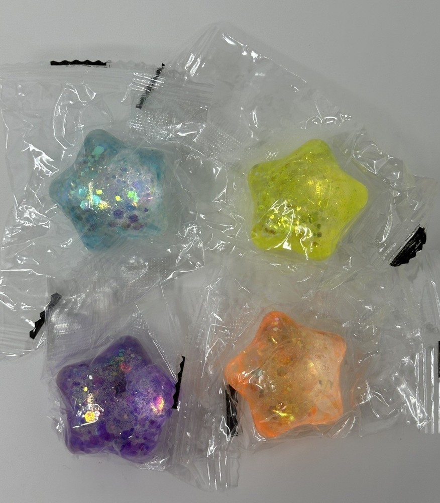 New 4x Squishy Sensory Toy Glitter Squeezy Sparkle Sugar Stars