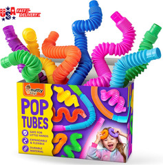 8-Pack Pop Tubes Sensory Toys Large Connect & Pop Fidget Tubes, Bright Colors, S