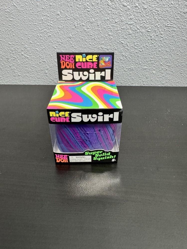 Nee Doh Nice Cube Swirl Schylling Super Solid Squish Squeeze Toy, Purple Swirl