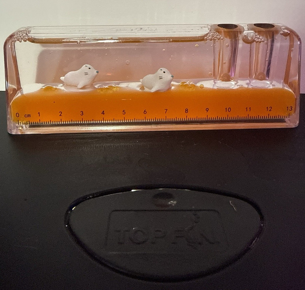 Liquid Motion Bubbler Ruler Desk Toy Orange Floating Seal Sensory Timer 13cm