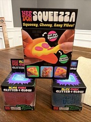 NeeDoh Squeeza Pizza & (2) Nice Cube Glitter & Glow Squish Toy Lot Multicolor