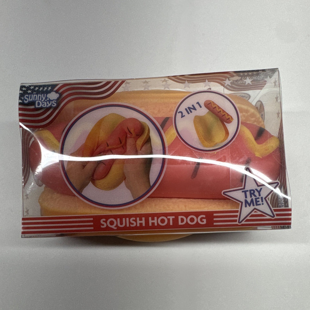 Sunny Days Squish Hot Dog 2-in-1 Tactile Squeeze Toy Yellow Red Age 17+