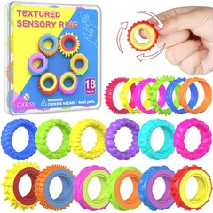 Fidget Toys Sensory Rings for Kids：18 Pack Finger 0.59 inches, Multicolor