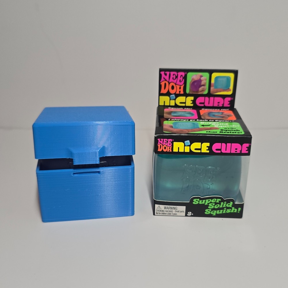 NeeDoh Blue Nice Cube with a 3D Printed Case in Blue