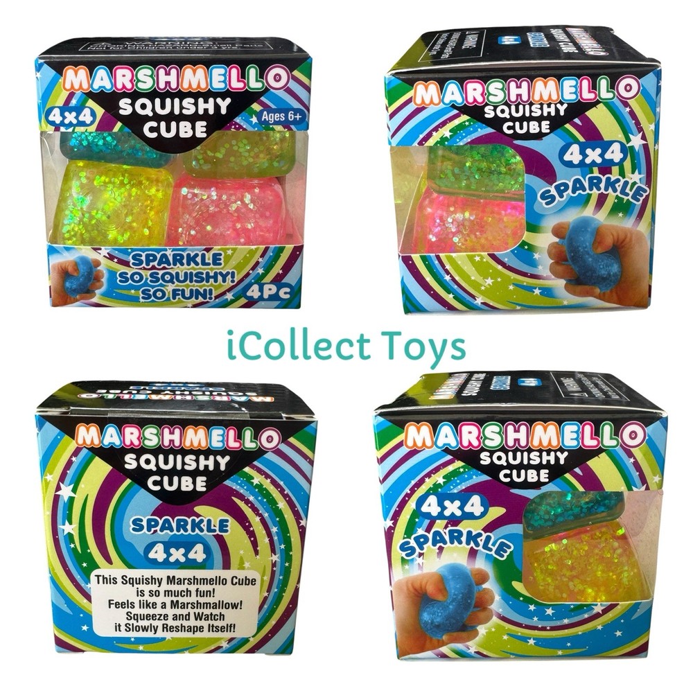 VIRAL Squishy ZORBITZ Marshmello Sparkle Glitter Squishy Cube 4 PACK