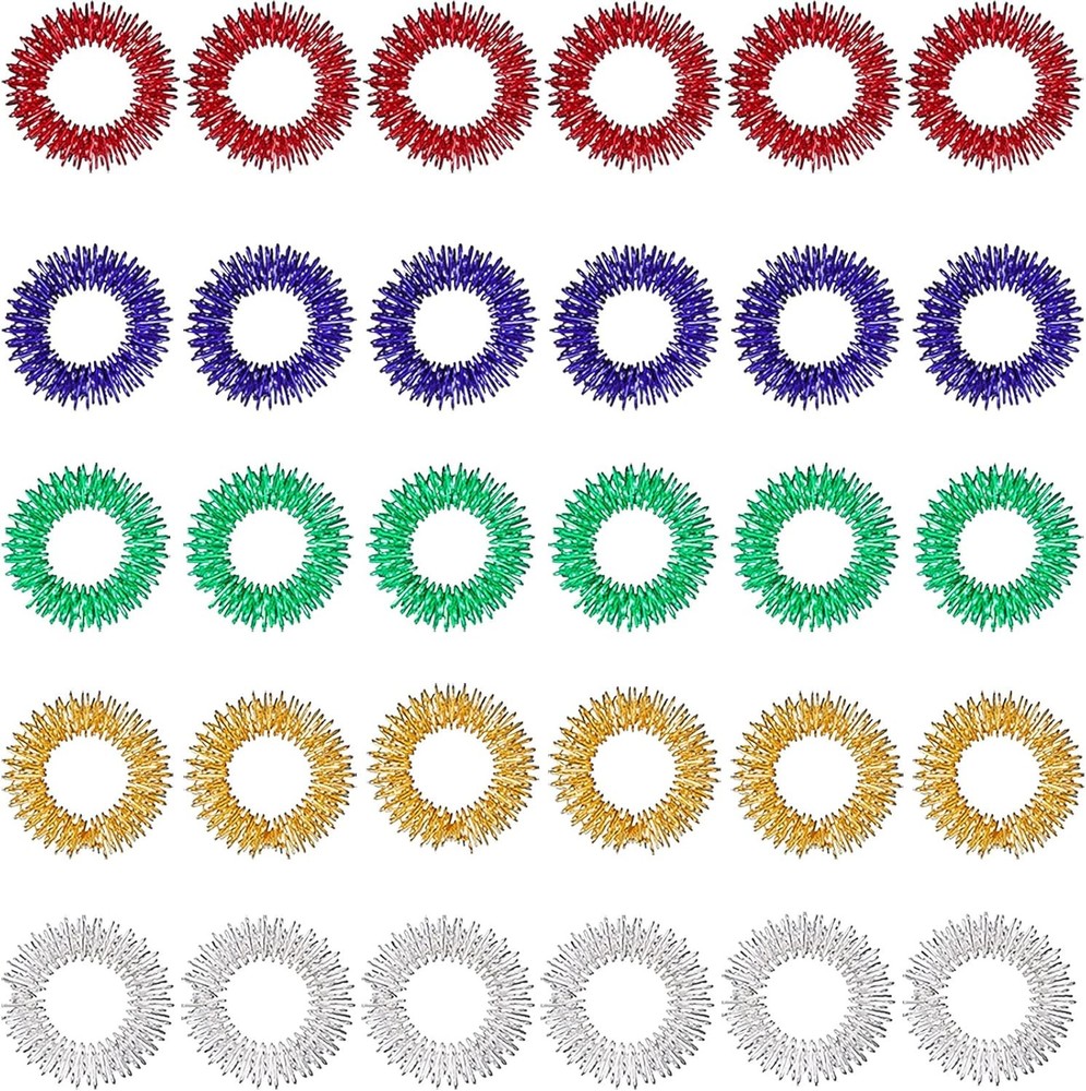30 Pieces Acupressure Rings Spiky Sensory Red, Blue, Green, Gold, Silver