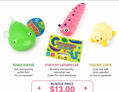 Squeezys Bundle: Pudgy Puffer Fish, Stretchy Caterpillar, Baby Chick