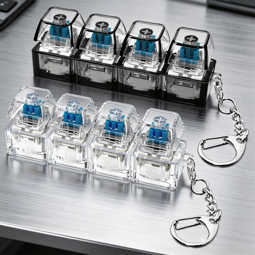 2-Pack Clear Black Keyboard Fidget 4-in-1 Keychain Button Clicker Stress Relief