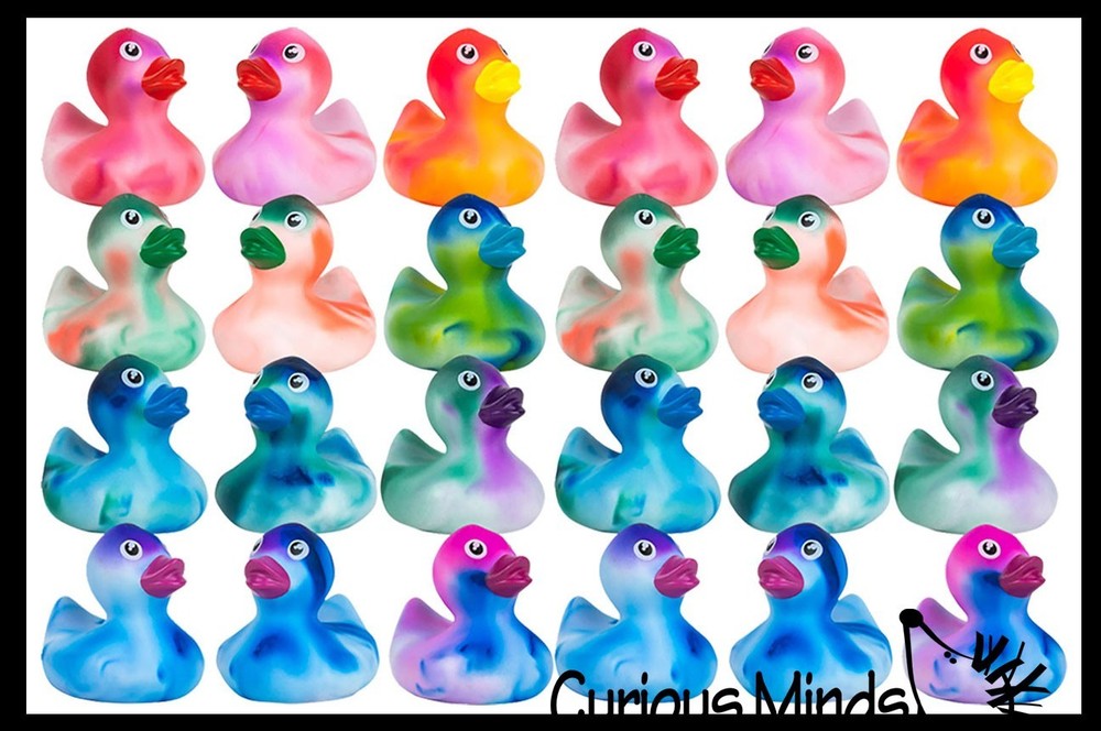 24 Regular 2″ Marble Print Rubber Ducks – Rubber Duckies – Cute Novelty Prize Re