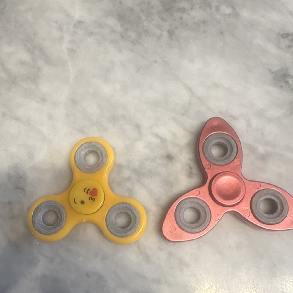 Yellow and Red Fidget Spinners Tactile Sensory Toy with Emoji Faces Lot of 2